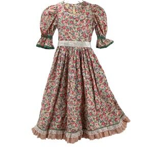 Vintage Homemade Floral Prairie Maxi Dress Girls 8 Multicolor Puff Sleeve Dress